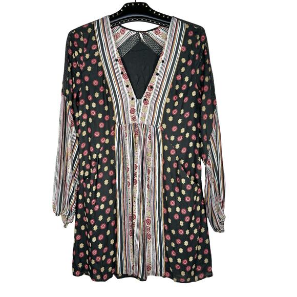 Free People Boho Rain Or Shine Pebbled Chiffon Printed Mini Dress XS - Picture 2 of 14